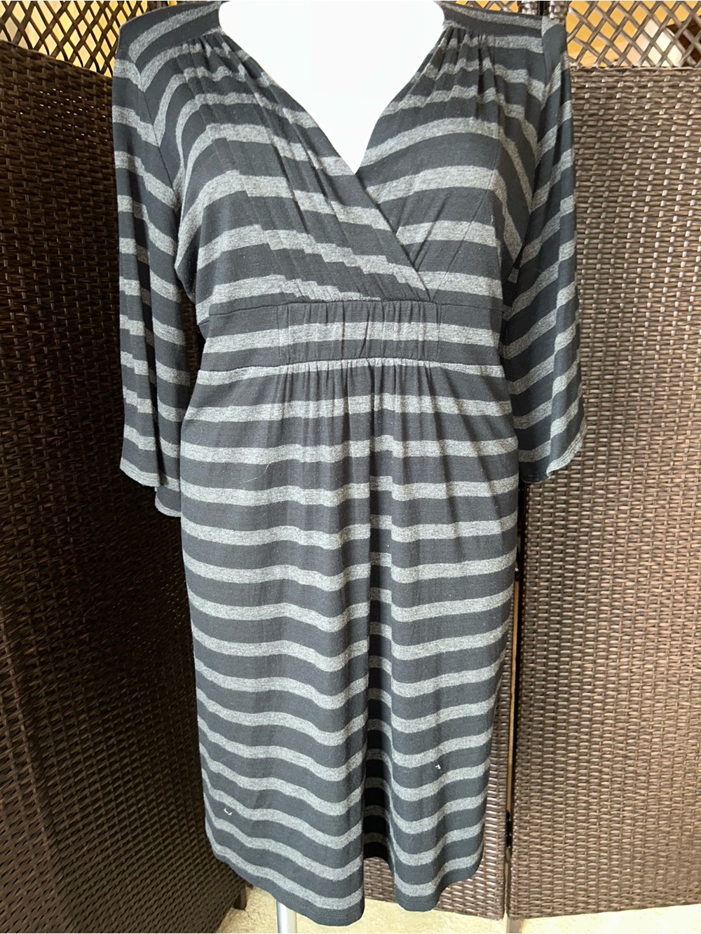 Old Navy Gray and Light Gray Striped Midi Dress